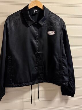 Nike Oval Swoosh Black Satin Coach Jacket Size Large